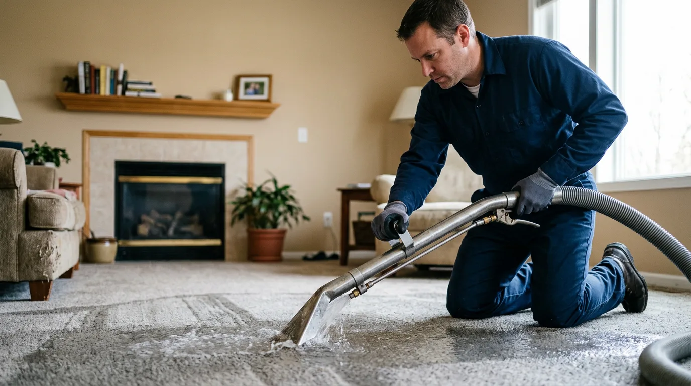 Water damage restoration technician working near Morongo Valley, CA